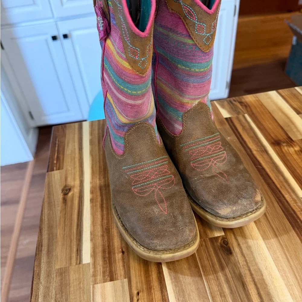 Kids Brown and Pink Striped Cowboy Boots